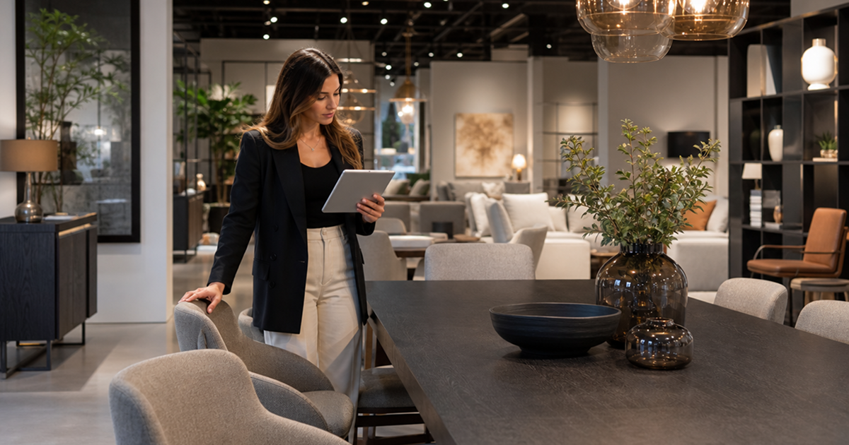 Interior designer nel showroom geflochtene-schnure